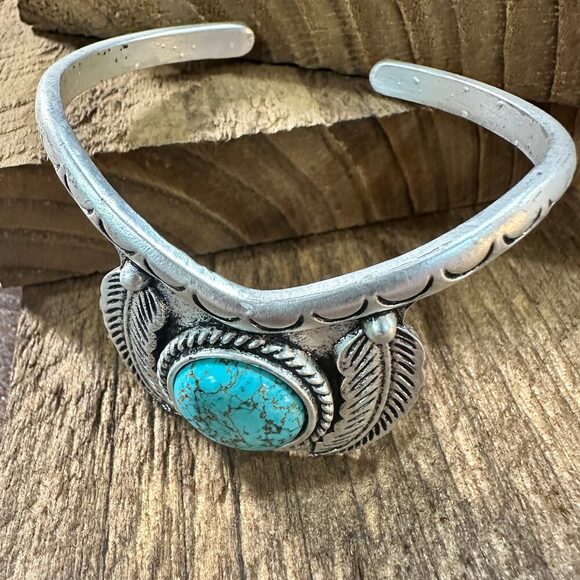Turquoise Cuff Bracelet - Elegant Natural Stone Design, Western Boho, Ships in - Picture 6 of 10